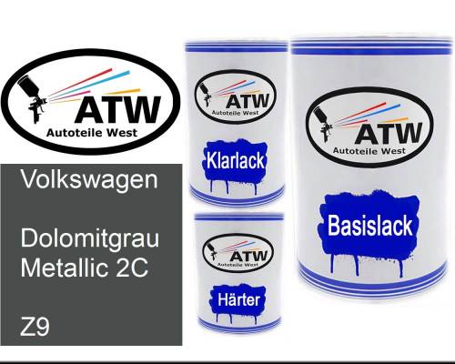 Volkswagen, Dolomitgrau Metallic 2C, Z9: 500ml Lackdose + 500ml Klarlack + 250ml Härter - Set, von ATW Autoteile West.